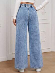 Quần jeans ống rộng dáng suông thoải mái, dễ phối đồ, phong cách Kawaii cho nữ tuổi teen, thích hợp cho mùa hè và sinh nhật. - Rửa nhẹ - Xem 7
