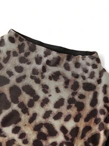 Ellevyn 女士豹纹无袖中长连衣裙 - 咖啡棕 - 查看 4