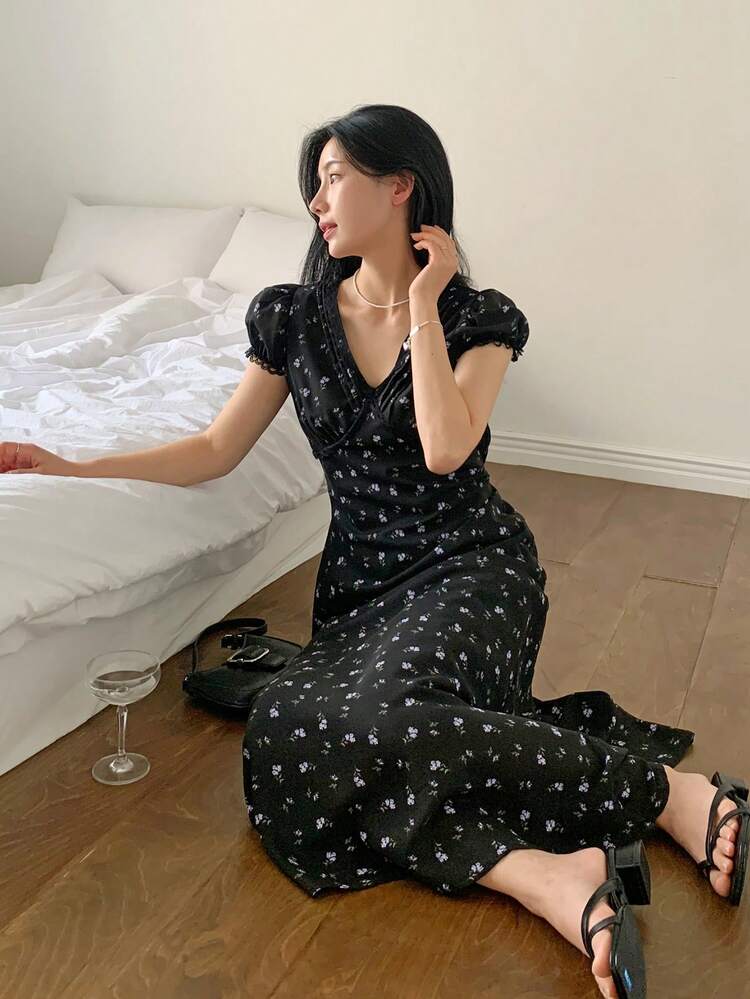 Women's V-Neck Bodycon Mid-Length Allover Print Dress Sundress Summer Floral Dresses For Women