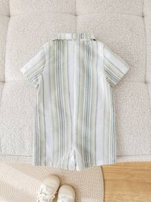 男婴休闲度假绿色条纹连体衣，适合春夏郊游、旅行、海滩、游泳池、派对等场合。 - 彩色 - 查看 3