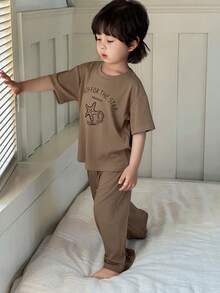 DAZY 男童圆领条纹字母和海星印花短袖上衣和阔腿裤休闲家居服睡衣套装