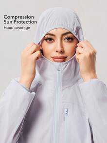 OutZeal Women Sun-Proof Jacket Summer Gym Workout UV Protection Front Zip Pocket Back Mesh Design Loose-Fit Hooded Top - Mauve Purple - View 3