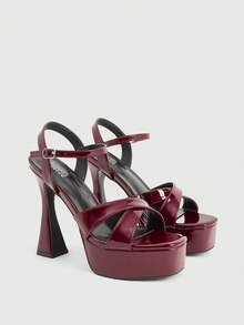 CUCCOO LuxiPop Women's Black Platform High-Heeled Sandals, Party-Style High-Heeled Sandals, Sexy Nightclub High-Heeled Sandals, Square Toe Water Table Sandals, Ankle Straps, Simple Open-Toe Design, Very Suitable For Christmas Parties, Valentine's Day Gifts, The Perfect Choice For Fashionistas - Burgundy - View 3