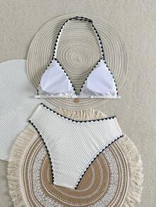 SHEIN Teen Girl Apricot Jacquard Halter Bikini Set - Apricot - View 2