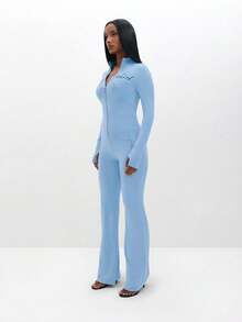 BABYPHAT 长袖拉链上衣，印花图案，带拇指孔，适合休闲居家穿着 - 淺藍色 - 查看 4