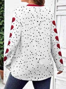 EMERY ROSE Áo thun dài tay cổ tròn in hình hoa hồng và trái tim dành cho nữ cỡ lớn, kiểu dáng thời trang. - Nhiều màu - Xem 2