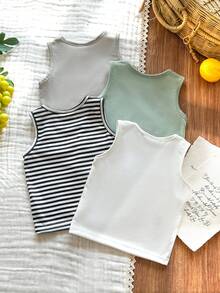 SHEIN Vintaside Kids 4件套男女通用婴儿休闲舒适白色背心，经典百搭设计，适合日常穿着、度假、上学、聚会、春夏穿着。 - 彩色 - 查看 2