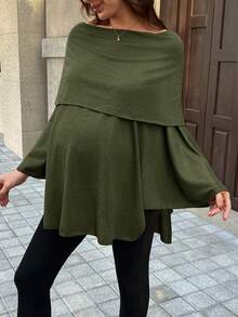 SHEIN Maternity Casual Solid Color Asymmetrical Hem T-Shirt - Army Green - View 5