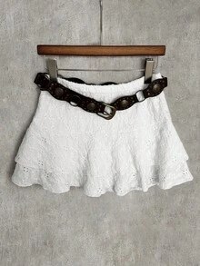 Elamini New Sexy Lace Halter Backless Strap Camisole & Puff Mini Skirt 2 Pieces Set, White, Summer Holiday - White - View 4