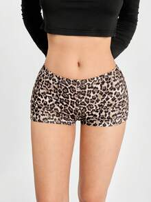 SHEIN EZwear 女式豹纹松紧腰紧身短裤，休闲街头风格，夏季