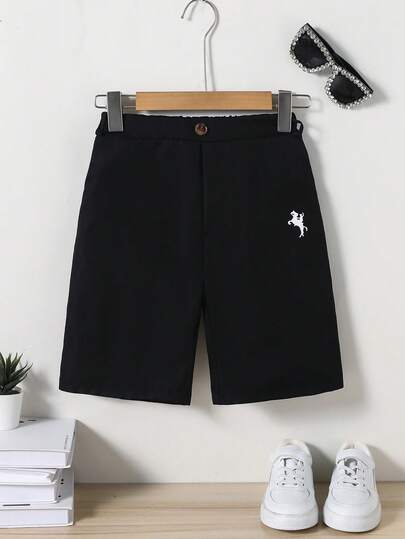 SHEIN Older Kids/Boys' Solid Color & Printed Slant Pocket Shorts, Suitable For Weekend Family Gatherings, Outdoor Light Sports, Casual Commute, Campus Daily Activities, Summer VacationWedding,Prom,Graduation