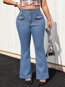 Jeanoix Plus Size Y2K Style High Waist Casual Everyday Skinny Fit Jeans - Medium Wash - View 3