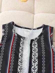 Baby Boy/Girl Unisex Infant Toddler 0-3Y Cartoon Print White Knit Crew Neck Short Sleeve T-Shirt & Elastic Waist Striped Woven Pants & Striped Woven Vest, Suitable For Casual Activities, Festivals, Evening Events, Spring/Summer Outdoor Leisure - Multicolor - View 4