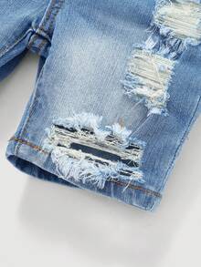 Young BoyBlue Denim Ripped Elastic Skinny Shorts - Light Wash - View 4