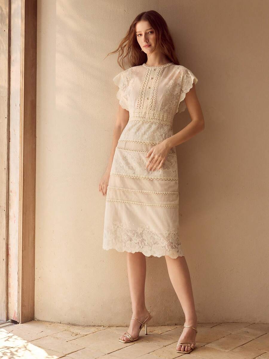 MOTF CONTRAST LACE SHEER DRESS