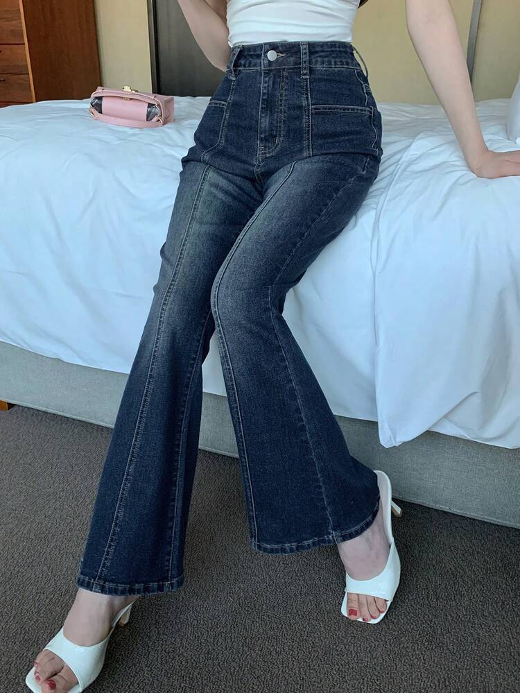 Women's Casual Distressed Flared Jeans, Design, Suitable For Spring, Summer, Valentine's Day