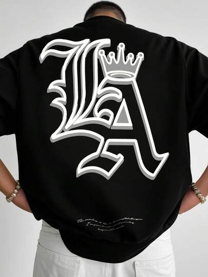 Manfinity LEGND 加大码男士字母印花圆领短袖休闲百搭T恤