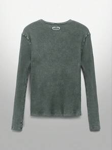 NEON BLANC Men's Crew Neck Ribbed Letter & Butterfly Print Casual Everyday Long Sleeve T-Shirt - Dark Green - View 2