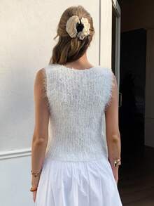 Elyressa Women's Summer Vacation Sequin Fuzzy Knit Button-Front Cardigan - Apricot - View 2