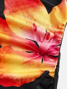 Tween Girl Fashionable Elegant Printed Asymmetric-Shoulder Spaghetti Strap Dress, Suitable For Summer Beach Vacation - Black - View 4