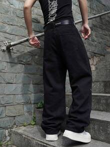 Manfinity EMRG Loose Men's Lightning Print Wide Leg Jeans - Black - View 2