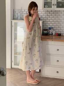 DAZY Teen Girls Comfortable Printed Camisole Nightgown Loungewear Spring Summer - White - View 7