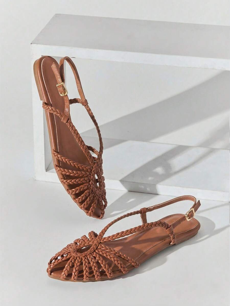 SHUZIA New Women's Tan Sling Back Easy Wear Slip-On Marry Jane Flat Sandal, Round Toe Spring Summer Chic Holiday Shoes Valentine's Day - Maroon - View 1