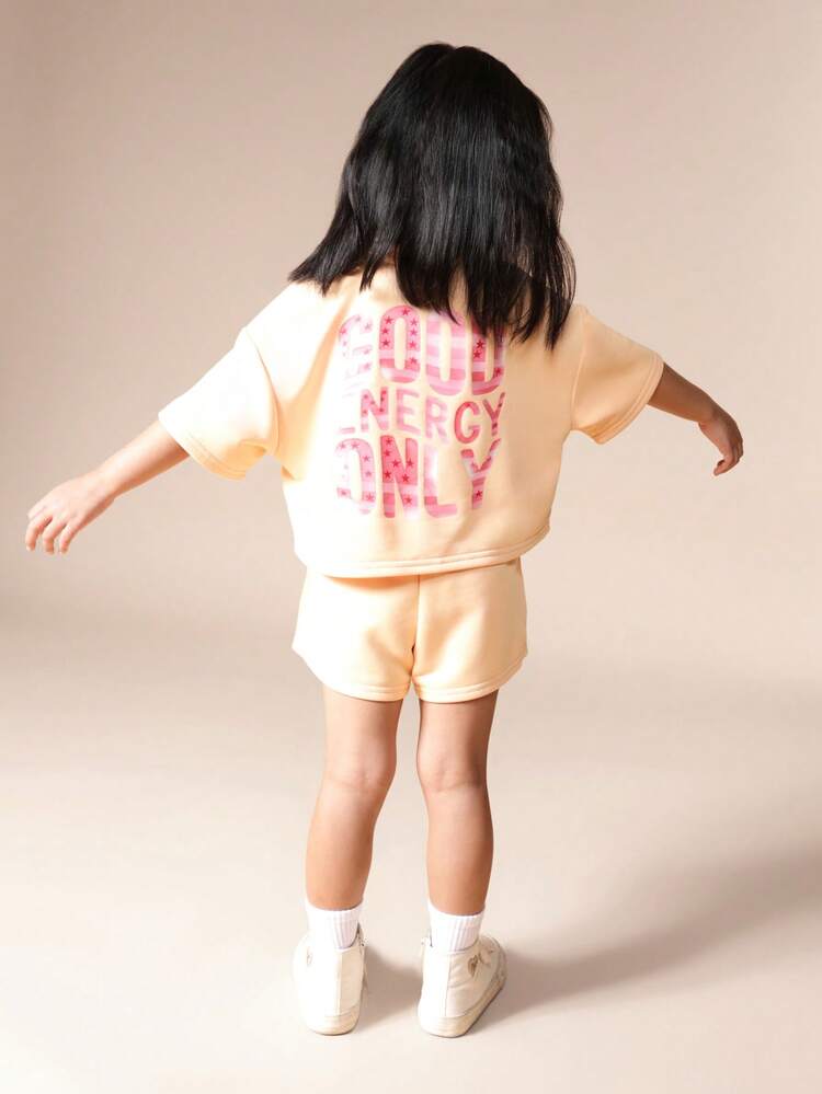 Peach Tee And Shorts Co-Ord With Star Print