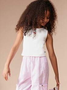 SUMWON Tween Cherry Print Tank Top And Sequin Wide Leg Pants Two Piece Summer Co Ord Set Casual Outfit - White - View 3