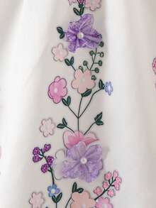 SHEIN 1件装 女孩夏季新款婚礼仪式少女3D蝴蝶生日派对花童表演泡泡袖公主裙 - 白色 - 查看 5