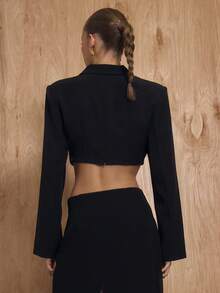 MUSERA 超短款扭结前肩垫西装外套上衣，冬季新年可爱性感外出晚宴派对点缀情人节场合春季 - 黑色 - 查看 4