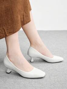 CUCCOO BIZCHIC 女士优雅通勤简约方头高跟鞋 - 白色 - 查看 5
