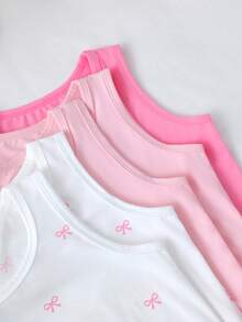 SHEIN 5件/套 女童白色纯色优雅可爱蕾丝边舒适时尚吊带背心 - 彩色 - 查看 4