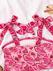 SHEIN Young Girl Heart Pattern Knit Camisole - Pink - View 5