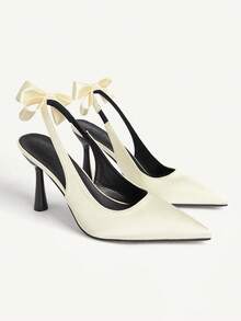 CUCCOO CHICEST Giày cao gót mũi nhọn, đế thấp, gót mảnh, quai sau đính nơ, hở gót, kiểu dáng thanh lịch và thoải mái cho nữ, thích hợp cho các buổi tiệc tối mùa xuân/thu, màu đen, dịp Giáng sinh. - Rượu sâm banh - Xem 2