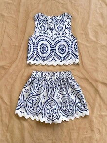 Soleia Conjunto de 2 piezas de top de tirantes estampado y shorts casuales para mujer, de verano - Multicolor - Ver 4