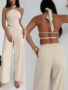 Aloruh Conjunto de 2 piezas elegante y ajustado para mujer, atuendo minimalista para el viaje diario - Albaricoque - Ver 8