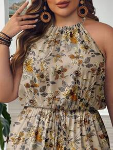 EMERY ROSE Mono de mujer talla grande con estampado floral y lazo en la cintura - Caqui - Ver 4