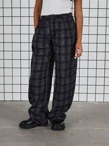 COUREZ Low Rise Mid Balloon Tailored Check Trousers /Y2K Spring Clothes For Women - Blue - View 5