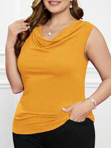 EMERY ROSE Valentine's Day Plus Size Women'S Draped Neck Tank Top - Yellow - View 1