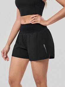 OutZeal Gym Shorts Women Sports Black Shorts Solid Color Summer Spring Workout Running Tummy Control 2-In-1 Built-In Shorts High Waist Active Bottom - Black - View 8