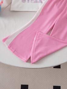 SHEIN Babygirl Cute Pink Letter Graphic Short Sleeve T-Shirt & Elastic Waist Pants Set, Summer - Multicolor - View 5