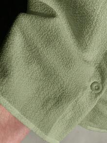 Comfortcana Áo sơ mi nữ dáng ngắn màu xanh xám dệt kim, thích hợp cho kỳ nghỉ. - Màu xanh Bạc hà - Xem 6