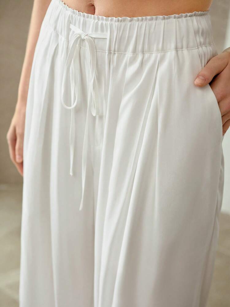 WOMEN'S NEW LOOSE DRAWSTRING WAIST SLANT POCKET CASUAL WIDE LEG PANTS