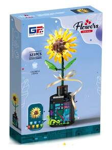 MINKOJA 323 PCS Educational Flower Art Building Blocks Set, Light-Up Sunflower Magic Drift Bottle With Easel, Chair & Palette - Multicolor - View 2