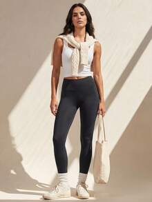 Anewsta灰色户外瑜伽裤，春夏穿着舒适，高腰提臀塑形，休闲弹力紧身裤，女士运动服 - 灰色 - 查看 3