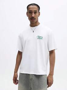 SUMWON Casual Short Sleeve Crew Neck Tee With Script Embroidered Logo Summer Top - White - View 3
