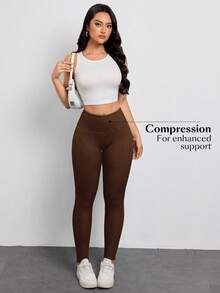 SHEIN Unity Women's High Waist Skinny Casual Versatile Jeans - Coffee Brown - View 4