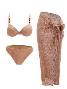 Swim Oasis Bộ đồ bơi maxi thanh lịch màu nâu cà phê dành cho nữ, chất liệu lưới rỗng, đính hạt cườm, kiểu dáng bikini và váy đi biển. - Cà phê nâu - Xem 6