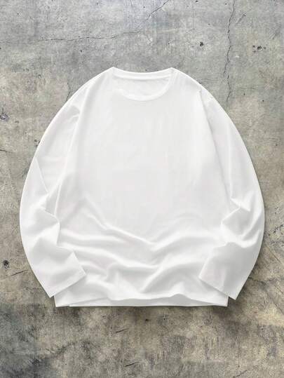 EASEVO Plus Size Men's Casual Everyday Commute Simple Solid Color Long Sleeve White T-Shirt, Spring/Autumn